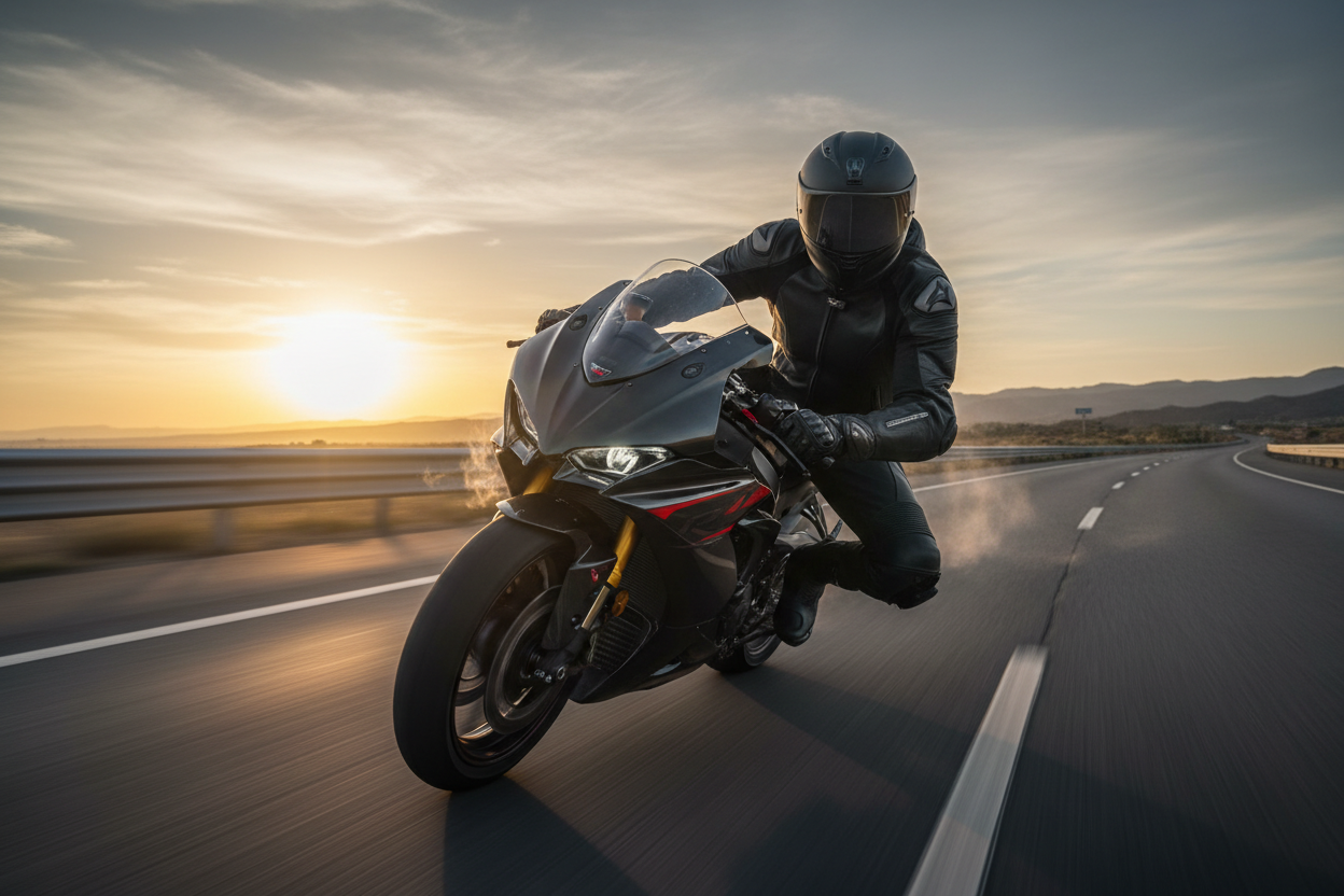 havalı bir motosiklet sürücüsü